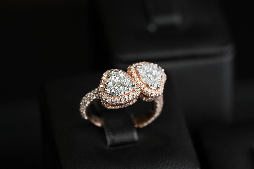 Double Heart Ring Rose 14K