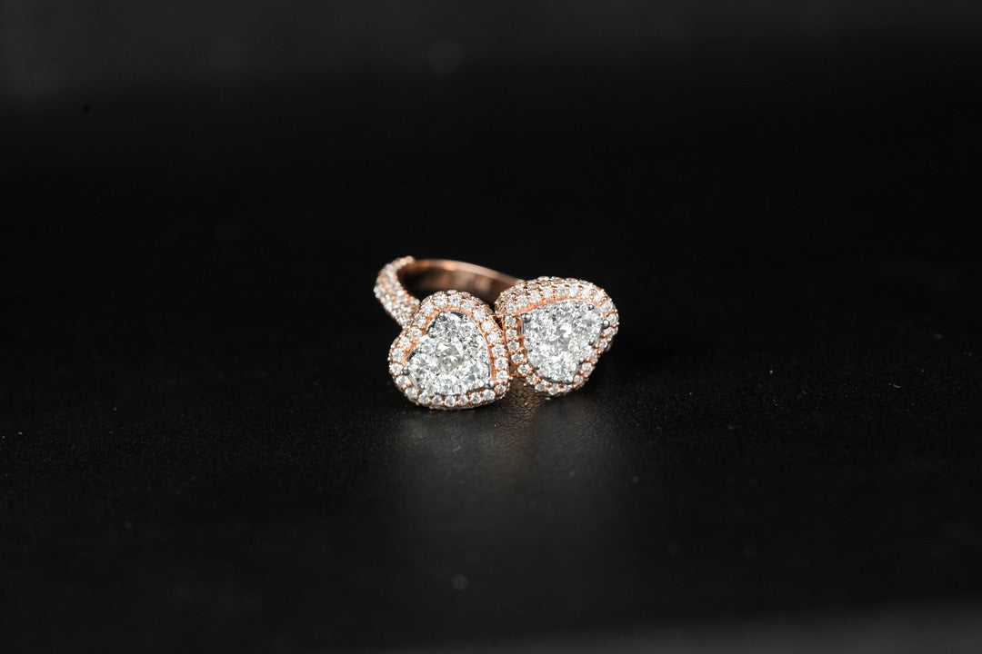 Double Heart Ring Rose 14K