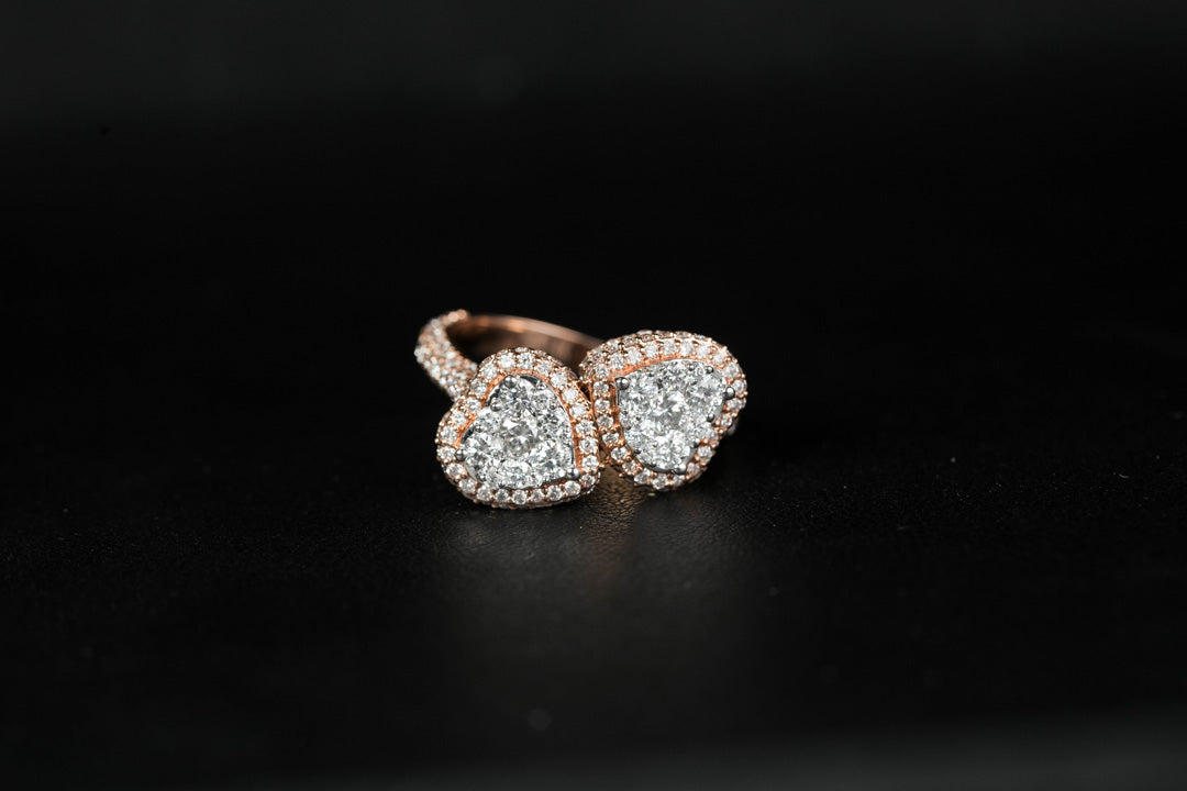 Double Heart Ring Rose 14K