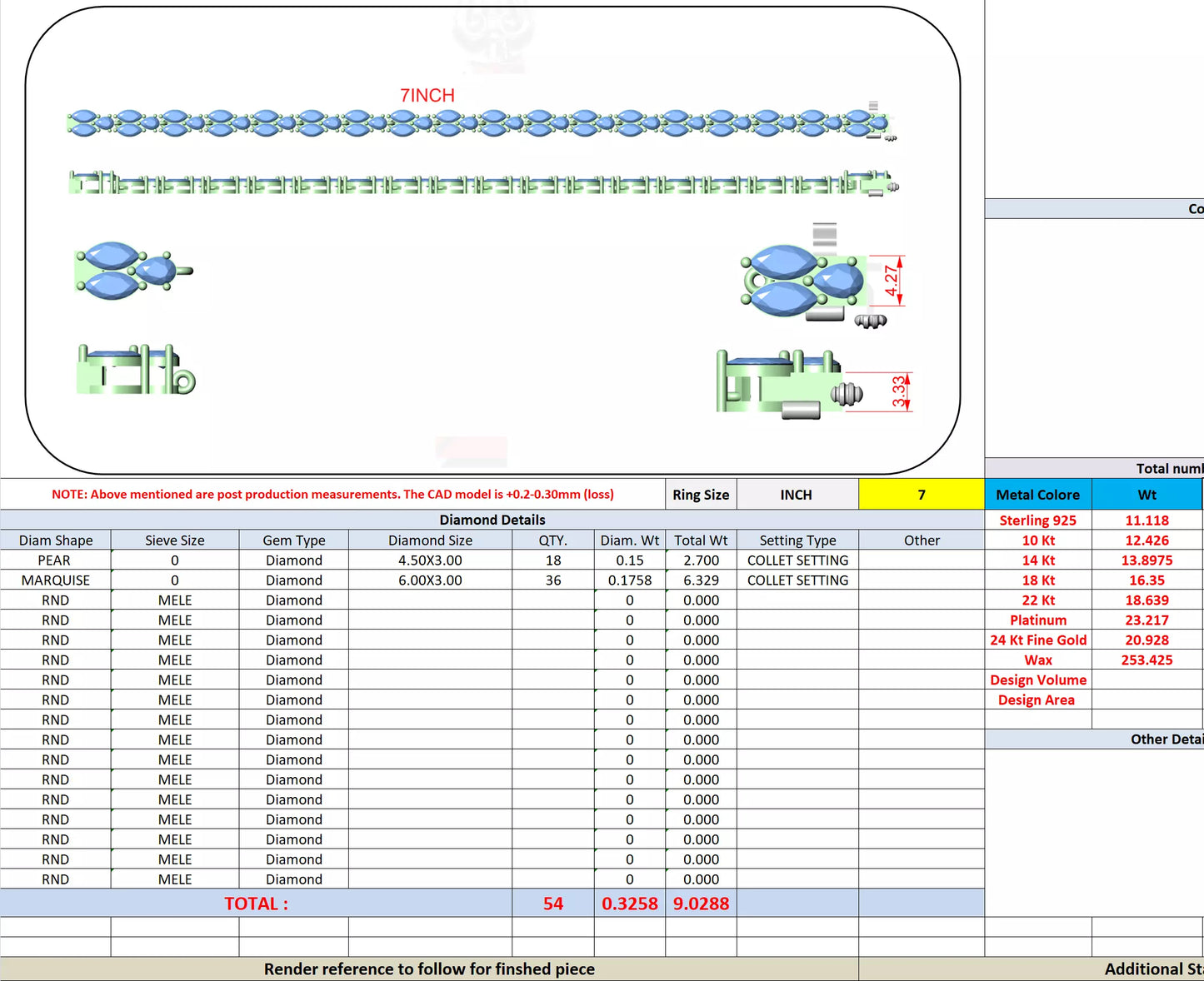 Marquise & Pear shaped lab diamond bracelet 14K Gold