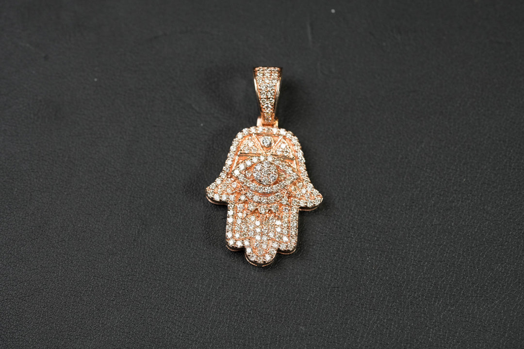 Diamond Hamsa Pendant Rose 14K Gold