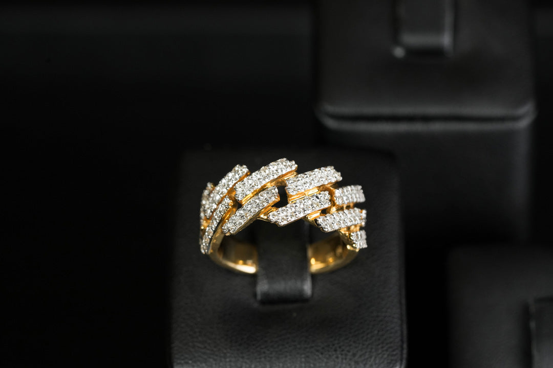 Cuban Link Prong Diamond Ring 10K Gold