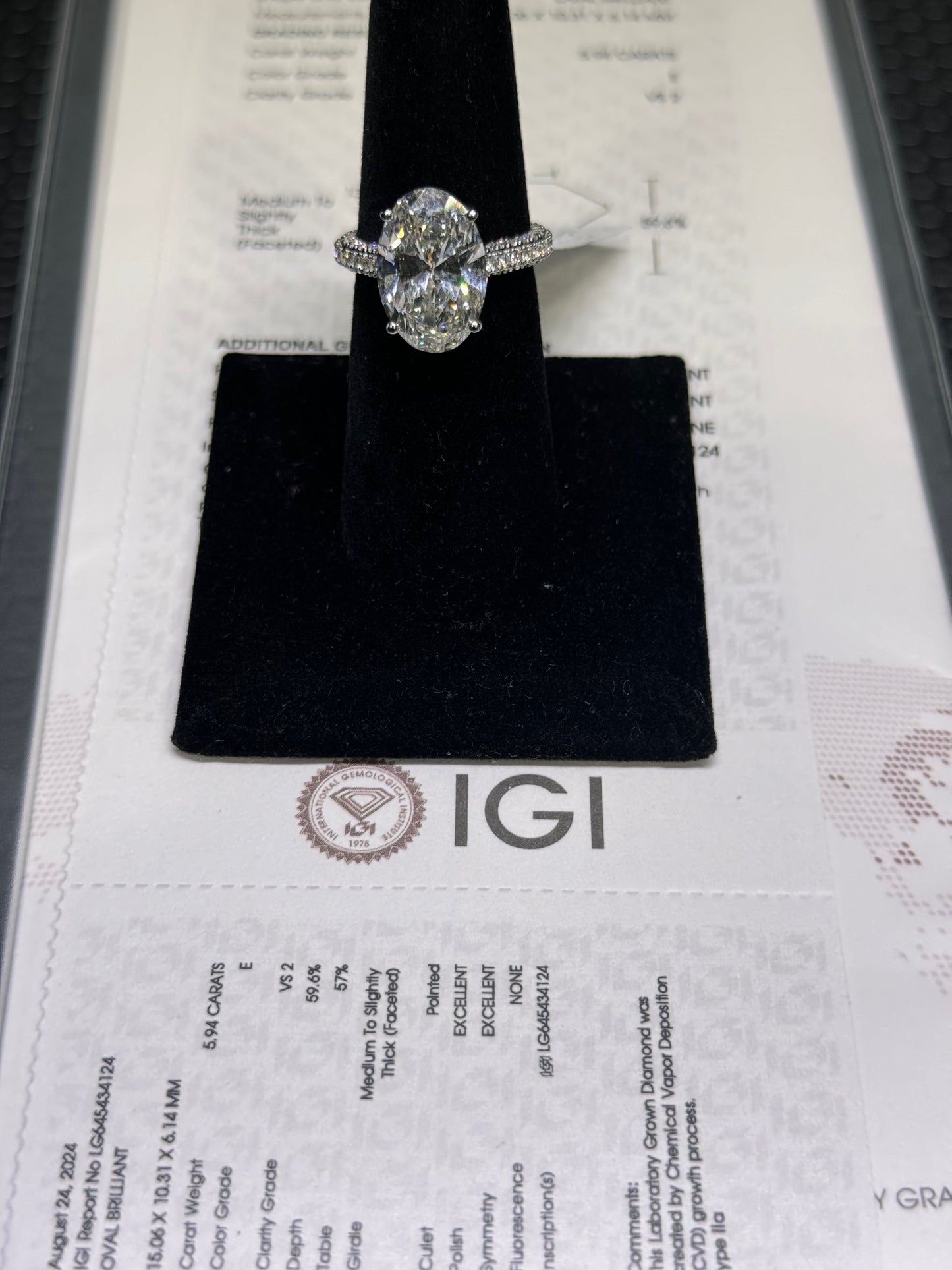 IGI Certified 7 Carat VS F Color Oval Shape Diamond Ring 14K White Gold