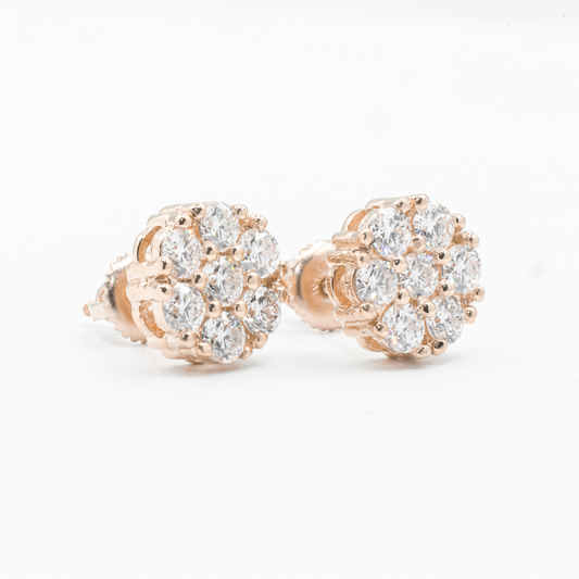 14k Rose Gold Lab Diamond Cluster Earrings 2 ctw